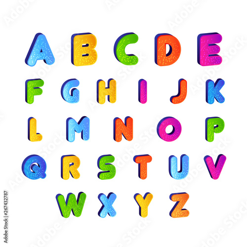 set of Kids font alphabet vector in colorful design. Cartoon Alphabetical letters for baby