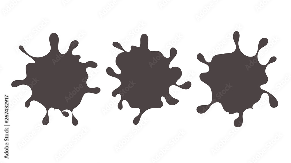 Black color isolated blots isolated set on white background. Vector flat cartoon graphic design illustration