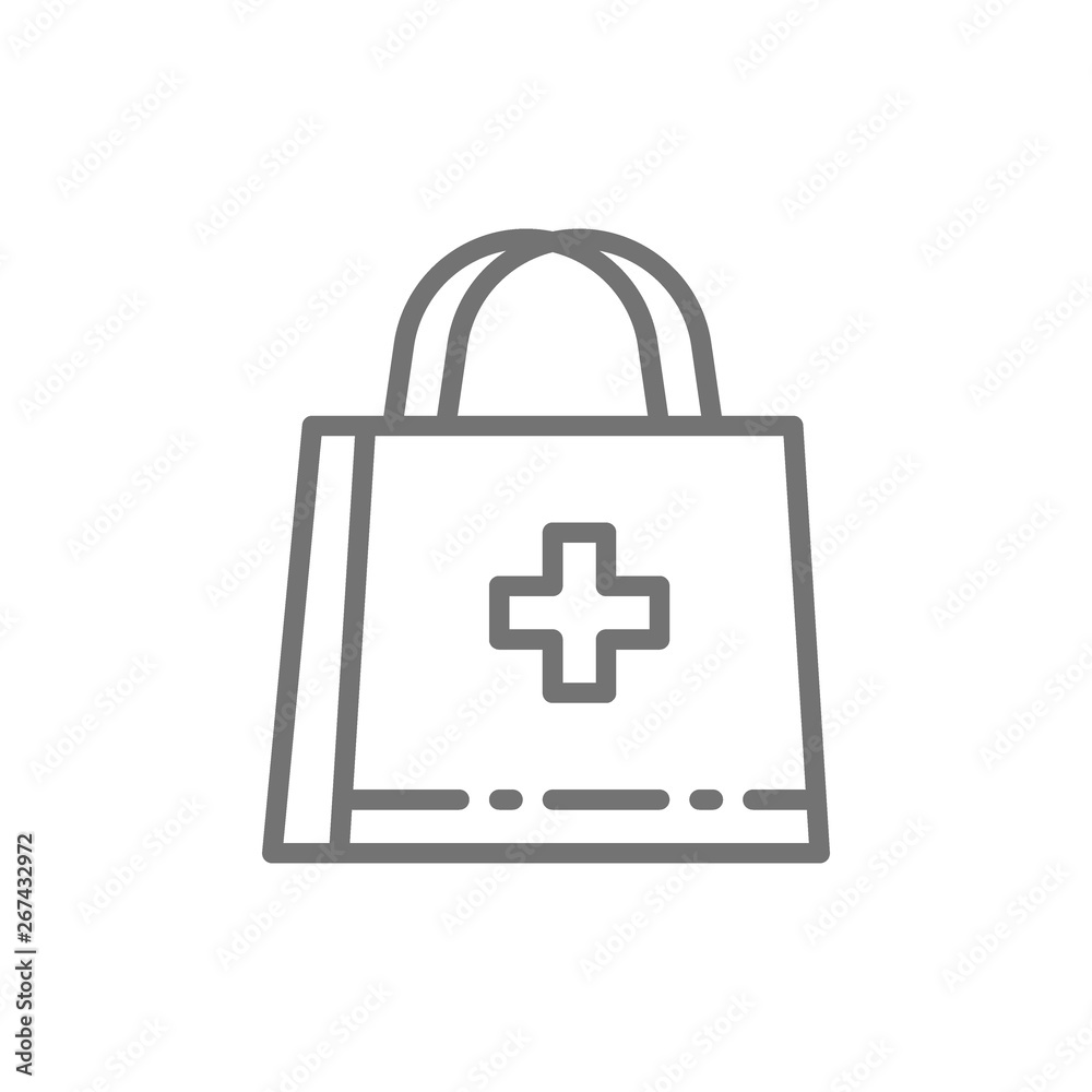 First aid kit, doctor bag, medical briefcase line icon. First aid kit, doctor bag, medical briefcase line icon.