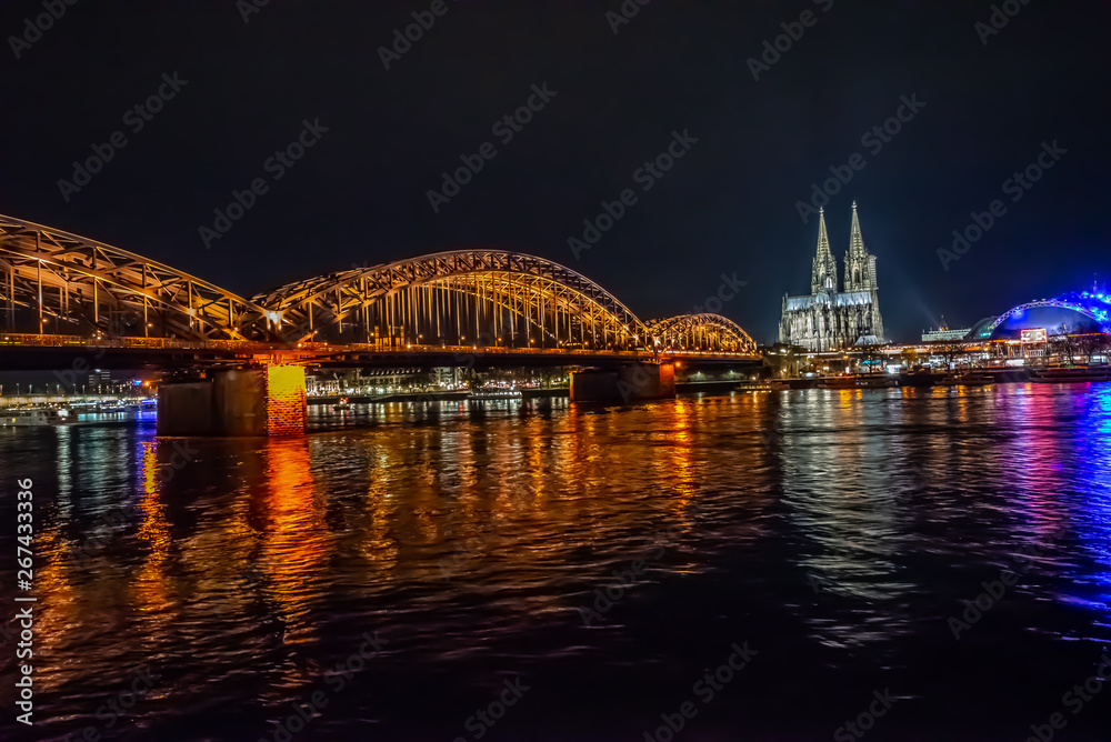 Fototapeta premium Cologne over Rhine at Night
