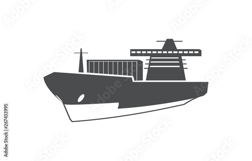Cargo ship, ocean delivery, sea transport symbol.