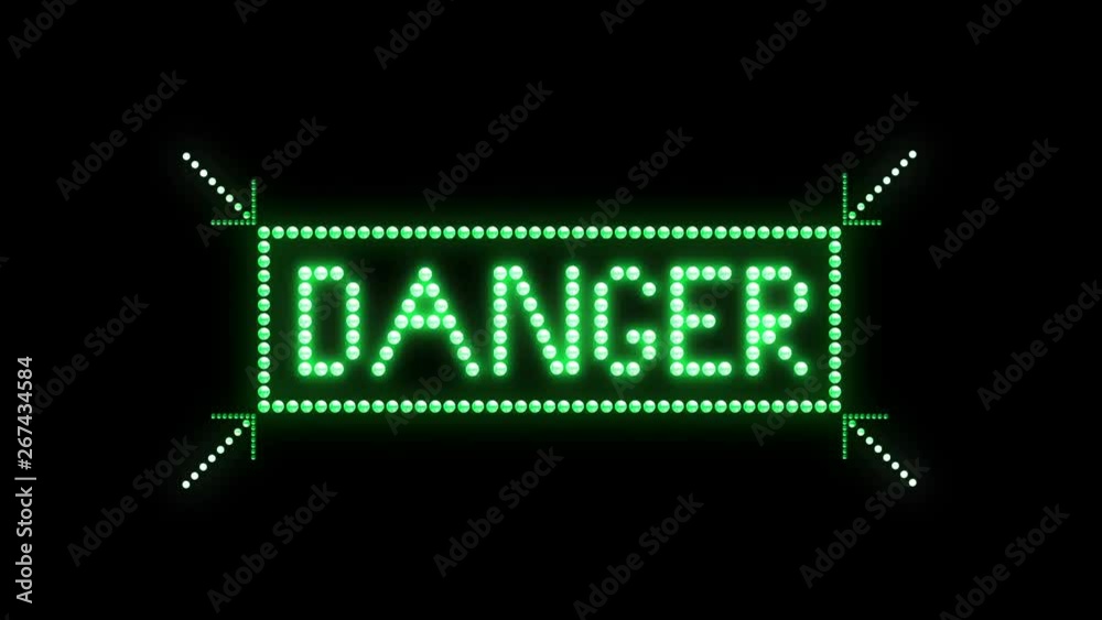 Danger Text sign Seamless Loop animation bulbs LED pixels, light flashing, blinking lights advertising banner. Light Text. More TEXTS are available in my portfolio. Danger Signboard form.