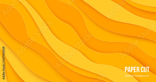 Paper cut background. 3D abstract wave layers, flat origami poster design with cascade forms. Vector liquid layered color brochure design elements
