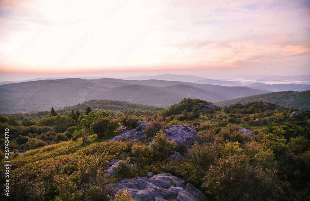 Sunrise Landscape View in Grayson Highlands State Park in Jefferson National Forest in Virginia 