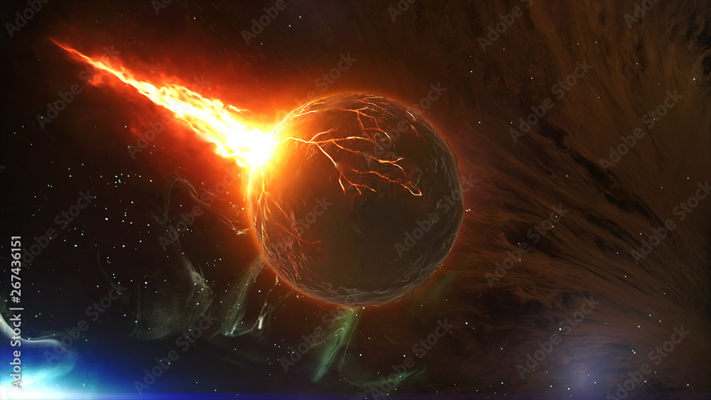 Obraz premium 3D rendered realistic burning planet set on fire . end of the world graphic presentation in space 
