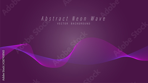 Abstract violet neon wave lines background.