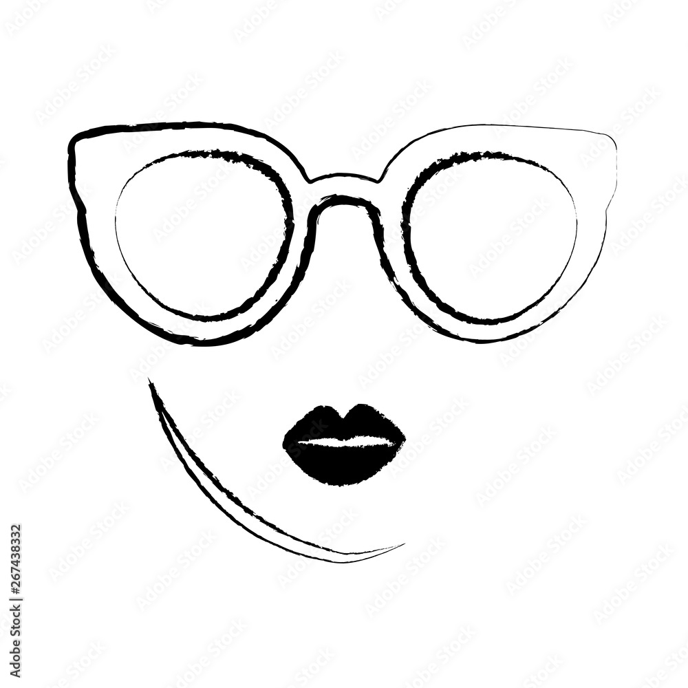 Vintage character girl glasses. Beautiful happy young woman