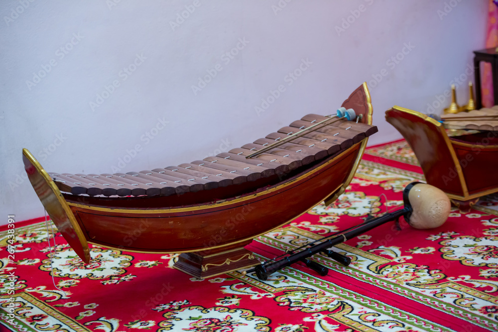 Thai traditional alto xylophone, thai musical instrument . Thai Wood Alto bamboo xylophone on