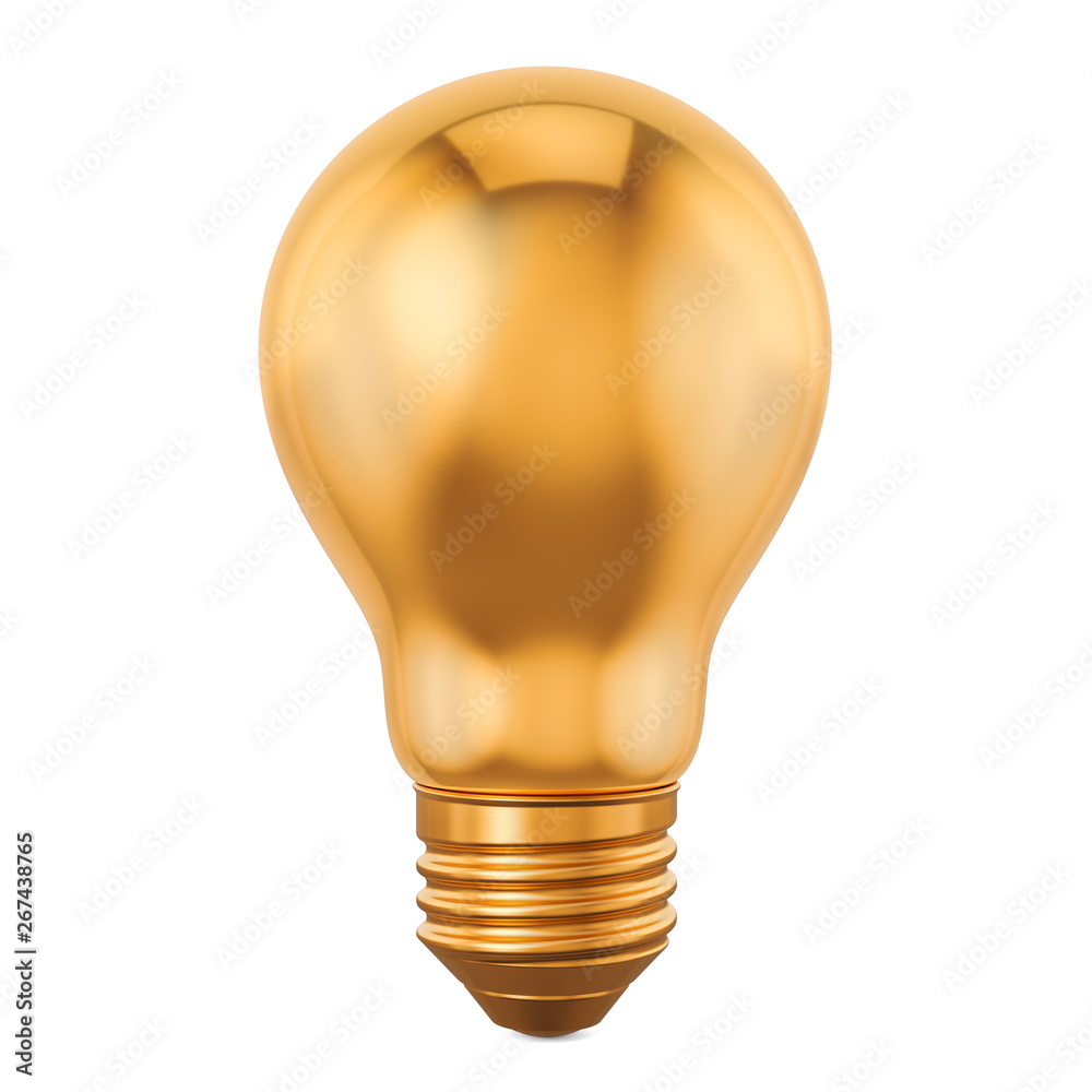 Golden light bulb, idea concept. 3D rendering Golden light bulb, idea concept. 3D rendering