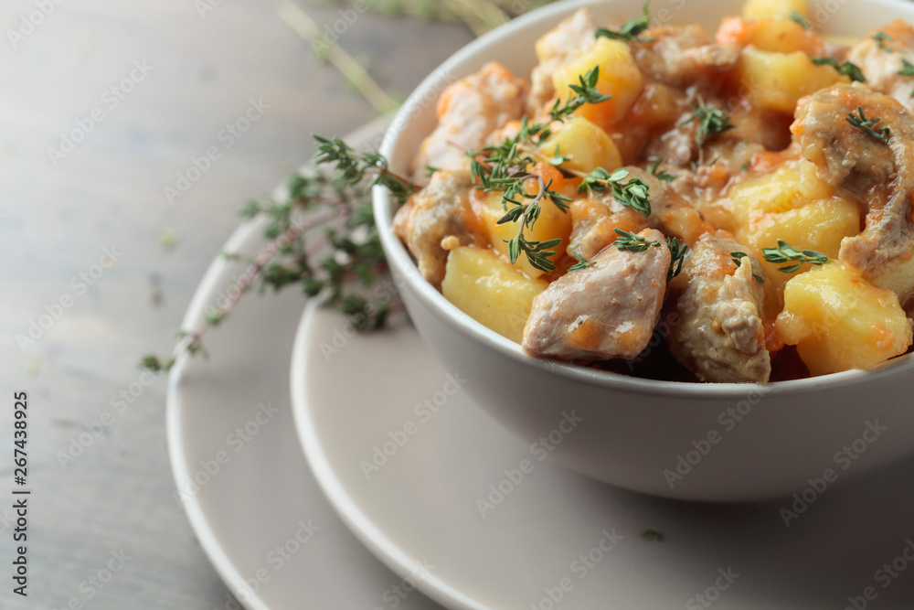 Irish stew sprinkled with green thyme. Irish stew sprinkled with green thyme.