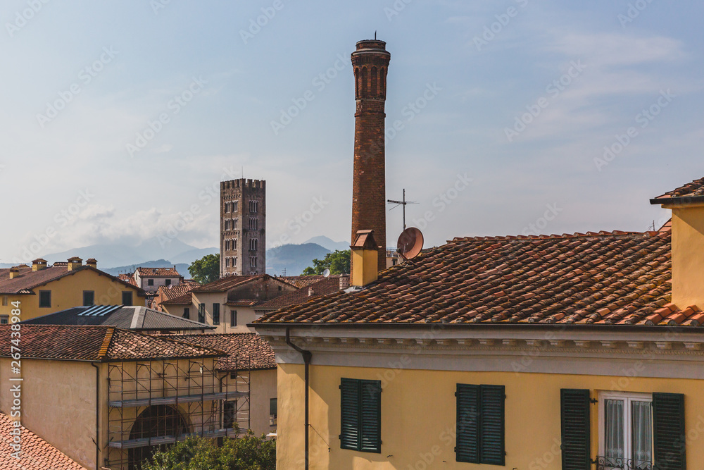 Towers and buildings in Lucca, Tuscany, Italy