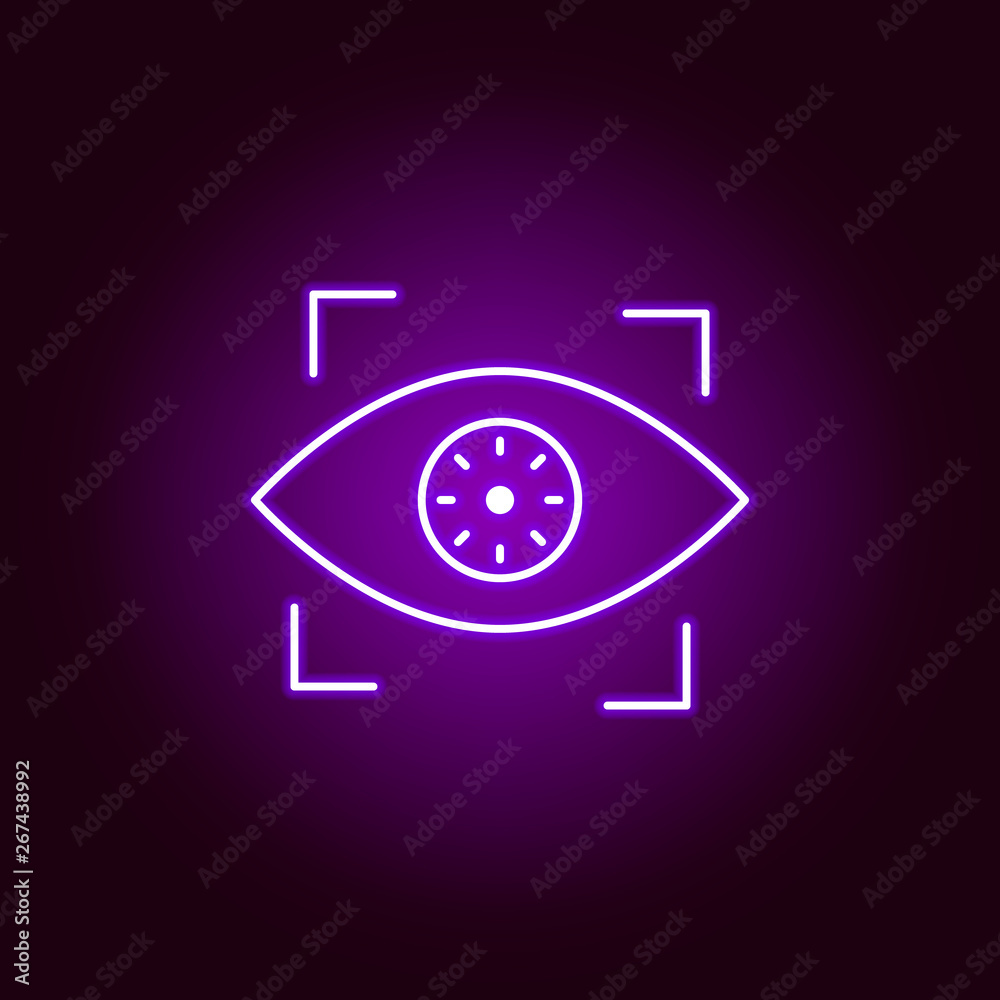Hacker, biometric recognition icon in neon style. Can be used for web, logo, mobile app, UI, UX