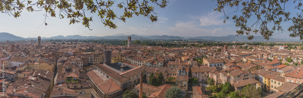 Panoramic view of architecture and buildings of Lucca, Tuscany, Italy