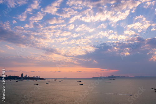 Clear and sunset sky at the beach  Pattaya in summer