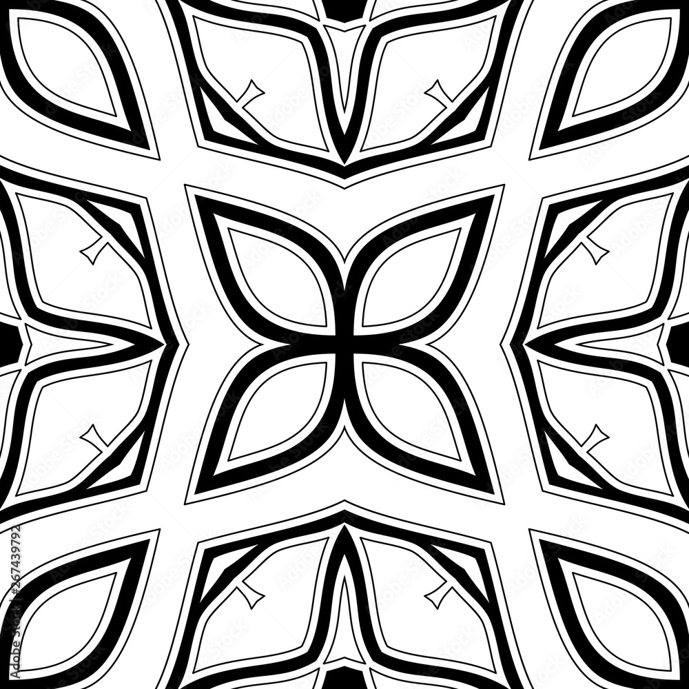 Monochrome Seamless Pattern with Floral Ethnic Motif