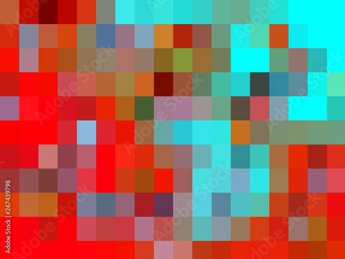 Red orange green abstract mosaic background with squares