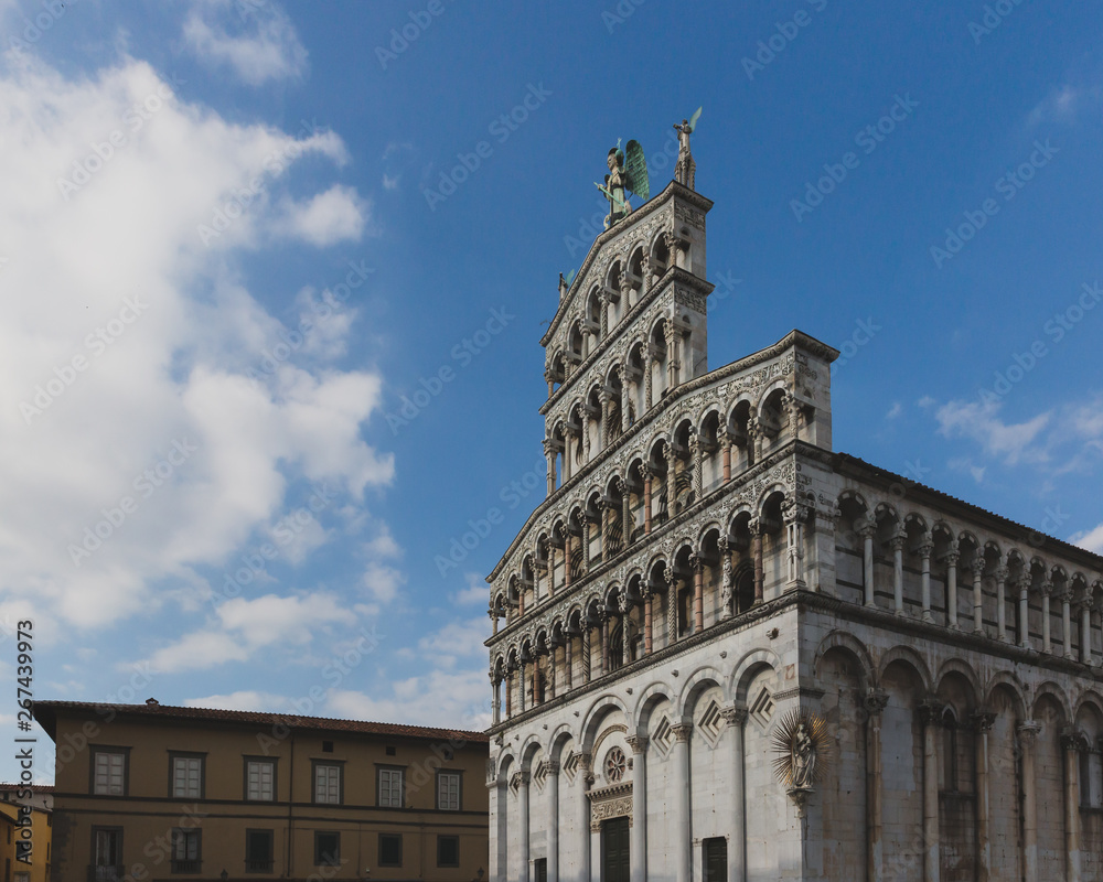 Facade of San Michele in Foro, in Lucca, Tuscany, Italy