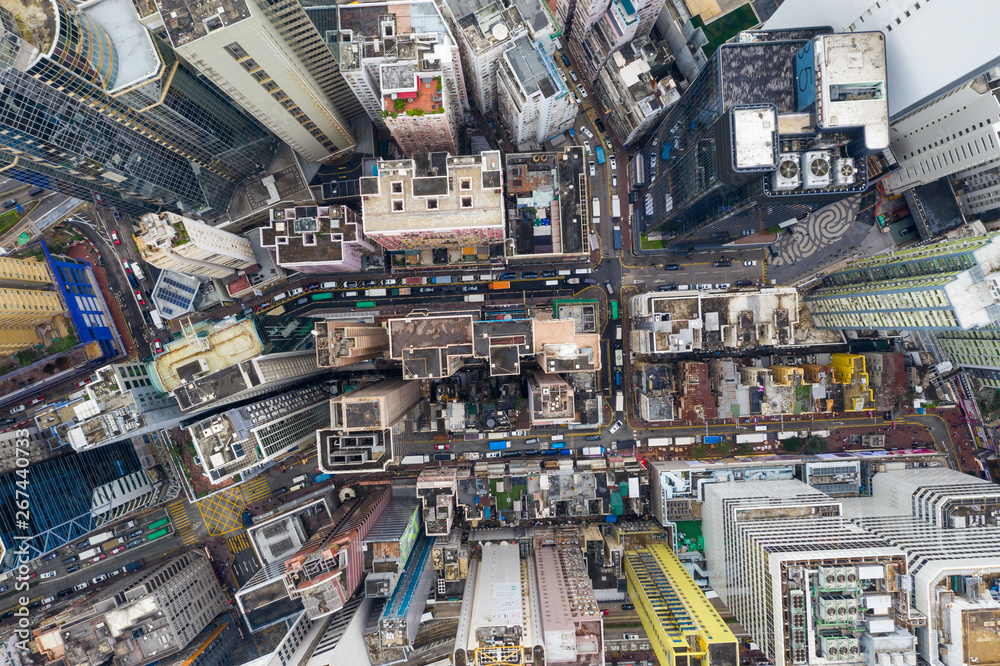 Fototapeta premium Top view of Hong Kong island district