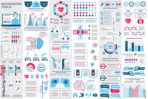 Medical infographic elements data visualization vector design template. Can be used for steps, options, workflow, diagram, flowchart concept, timeline, healthcare icons, research, info graphics.