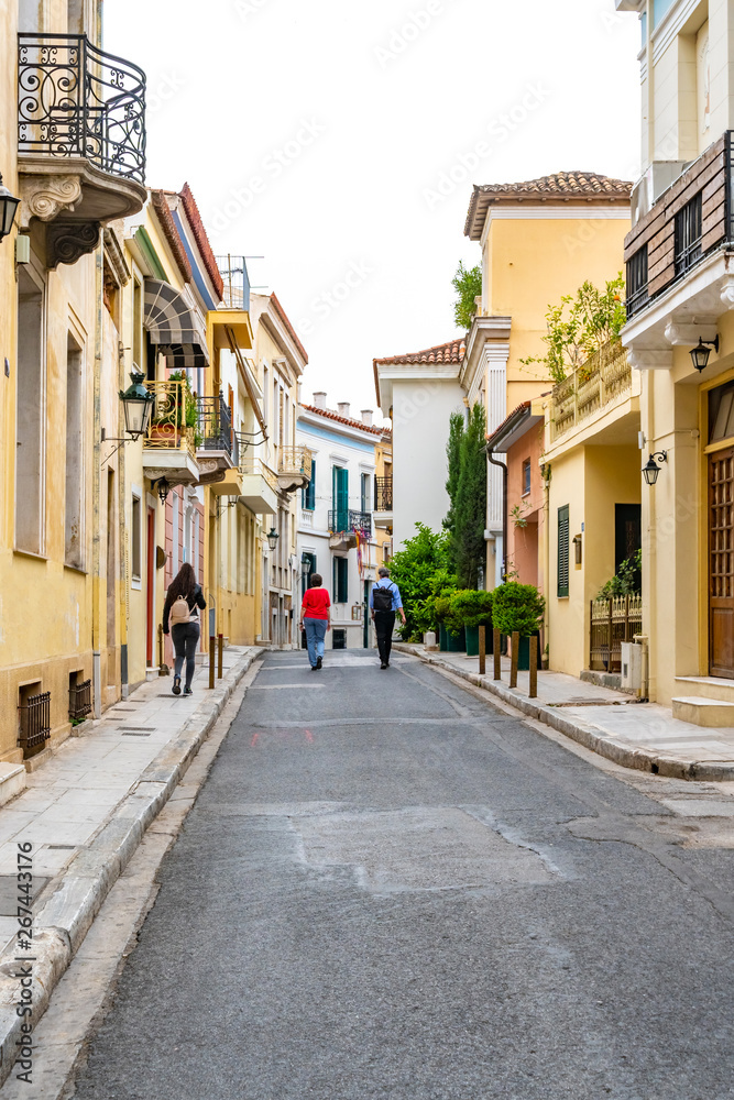 Colorful street view in Plaka District of Athens
