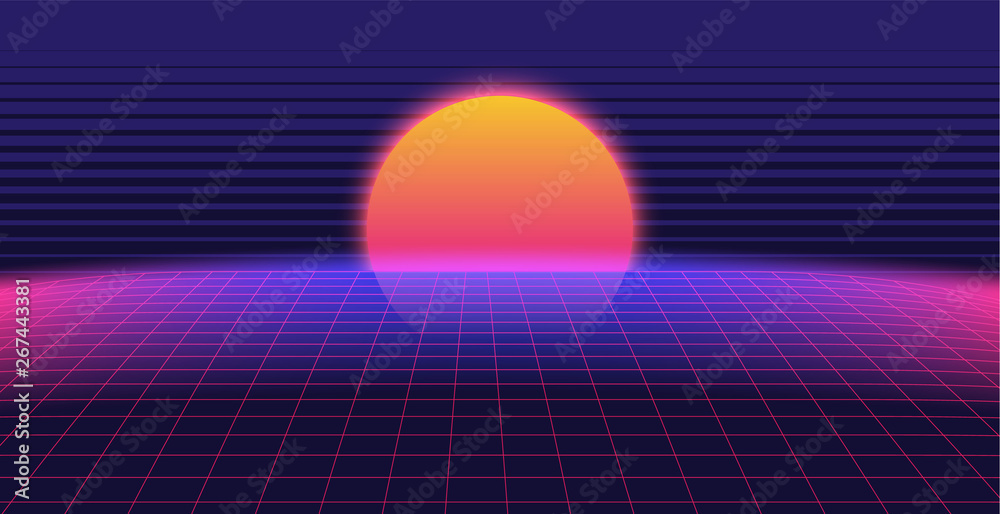 Background Landscape 80s Style. Synthwave, retrowave wallpaper designs. Vector eps 10