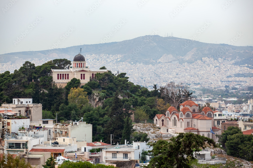 Church Agia Marina and National Observatory on the Hill of Nymphis in Athens, Greece