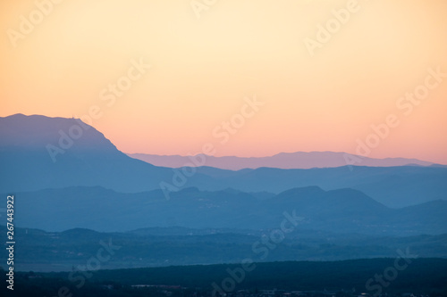 Fototapeta Naklejka Na Ścianę i Meble -  Sunrise over moutain Nanos between Julian Alps and Dinaric Alps