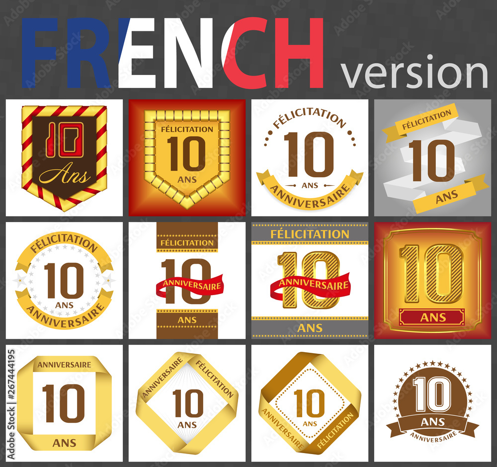 French set of number 10 templates