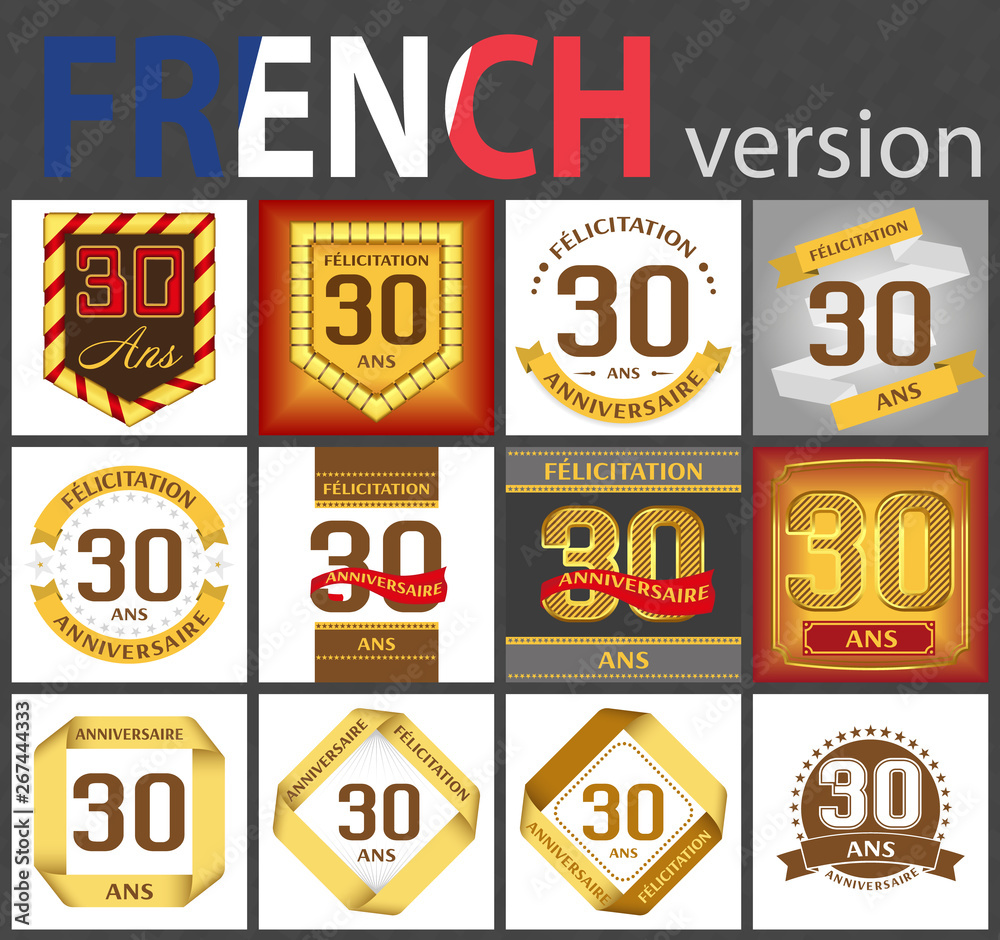 French set of number 30 templates