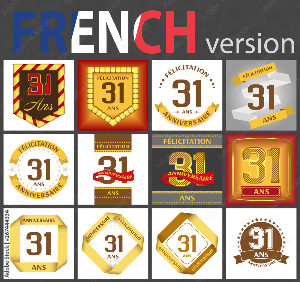 French set of number 31 templates