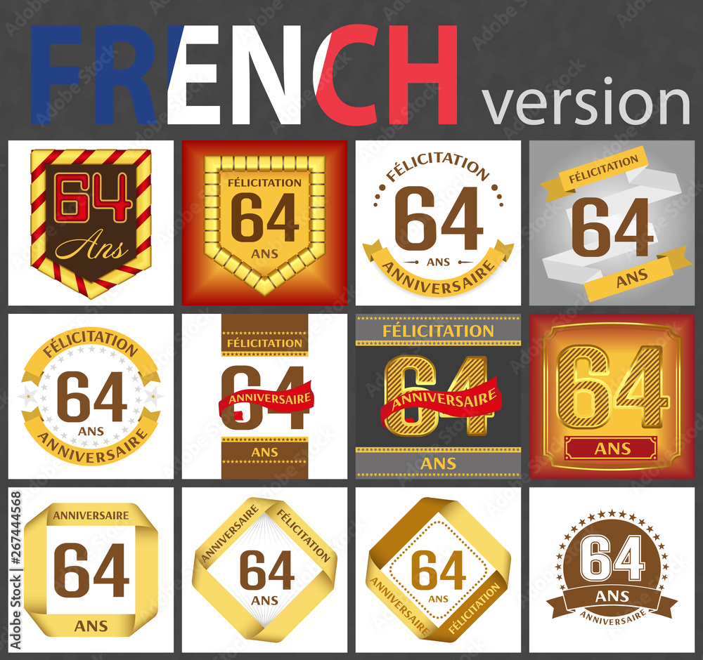 French set of number 64 templates