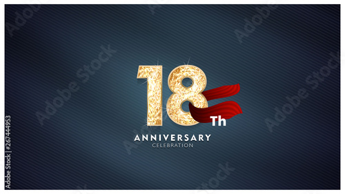 18th Anniversary celebration - Golden numbers with blue fabric background