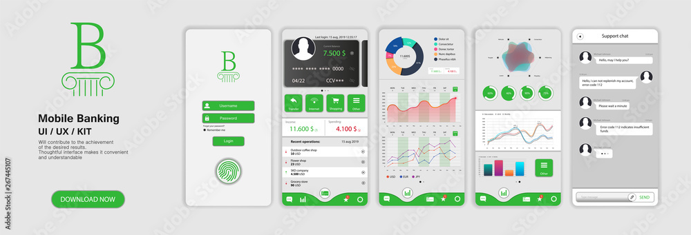 Banking App UI UX Kit for responsive mobile app or website with ...