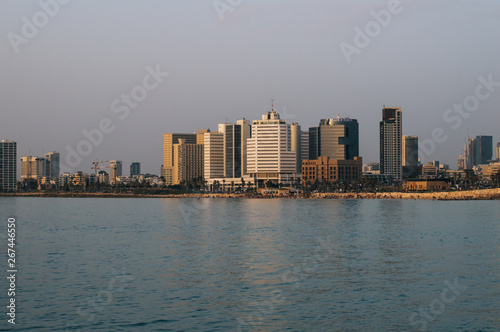 Obraz na płótnie View in the evening of the modern Tel Aviv, Israel and the sea w salonie