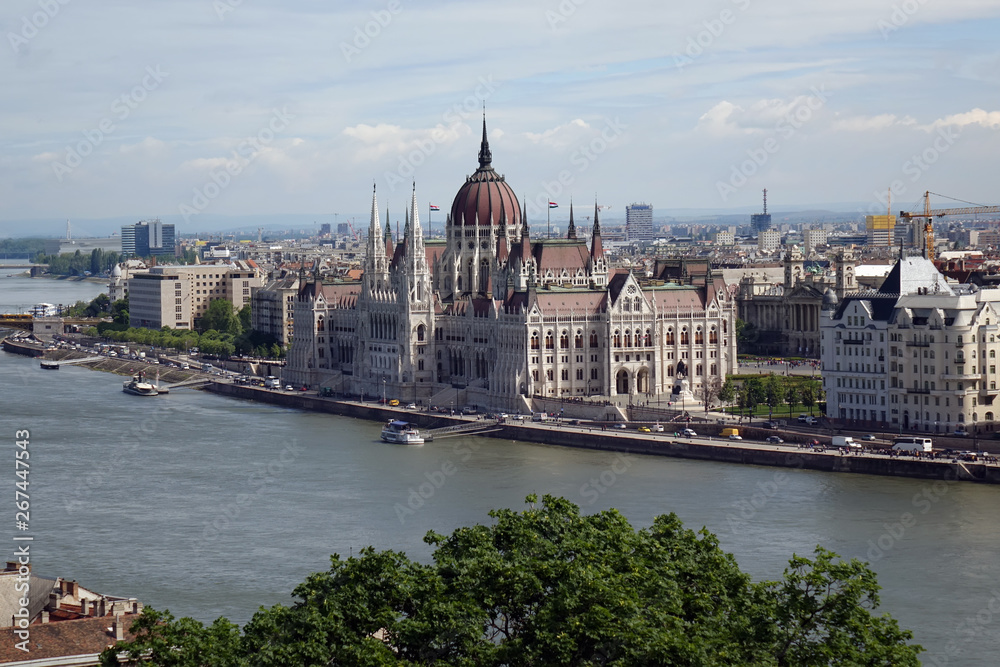 Budapest, Hungary. View of Danube River and Parliament Buildingin in spring