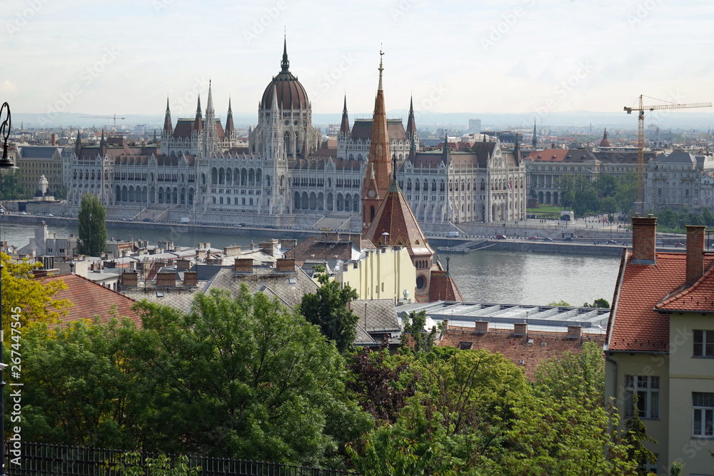 Fototapeta premium Budapest, Hungary. View of Danube River and Parliament Buildingin in spring