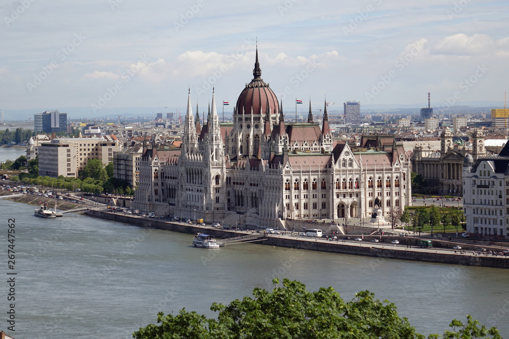 Budapest, Hungary. View of Danube River and Parliament Buildingin in spring
