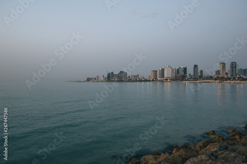 Obraz na płótnie View in the evening of the modern Tel Aviv, Israel and the sea w salonie