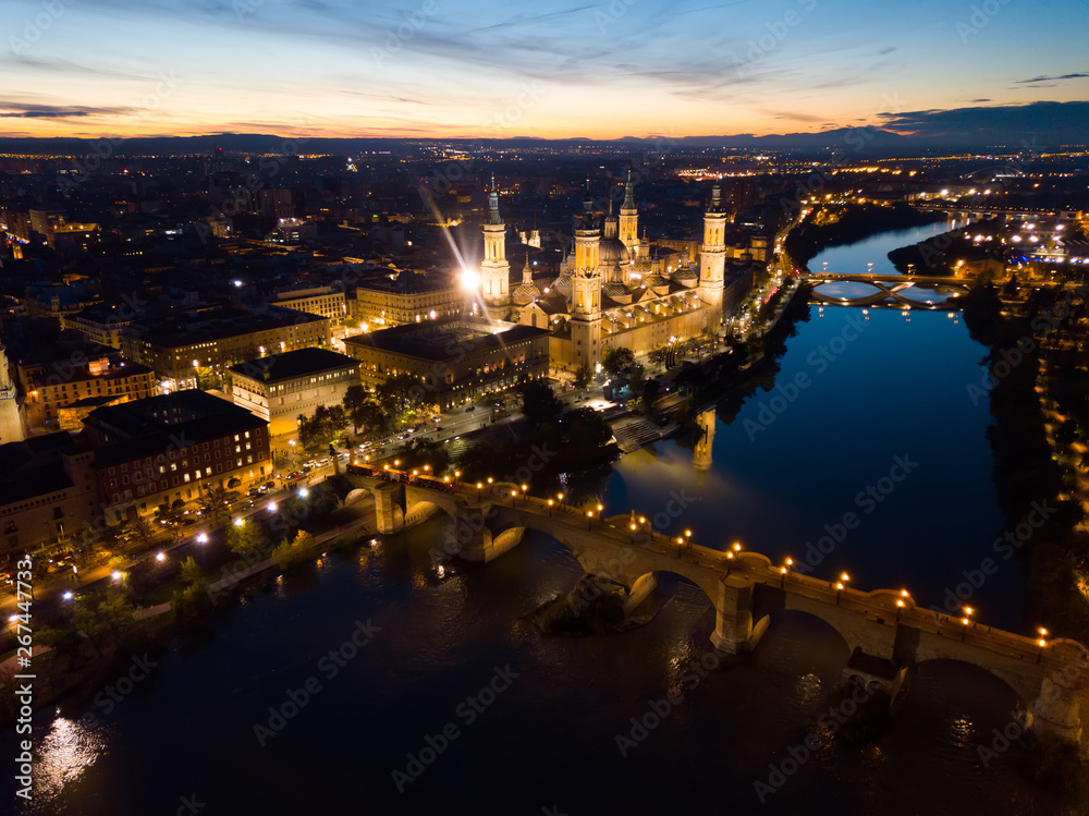 Night cityscape of Spanish city Zaragoza