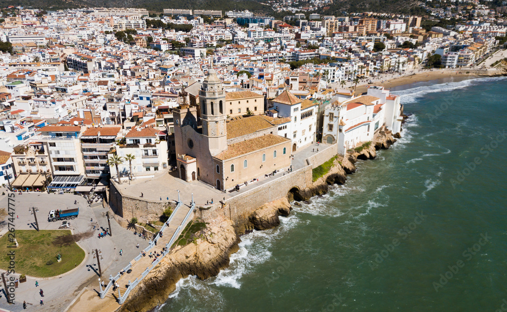 Aerial view of residence district in town Sitges, Spain