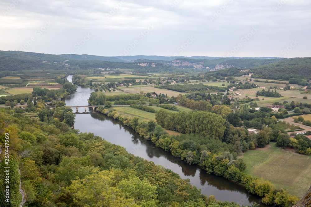Fototapeta premium View of the River Dordogne and the Dordogne Valley from the walls of the old town of Domme, Dordogne, France