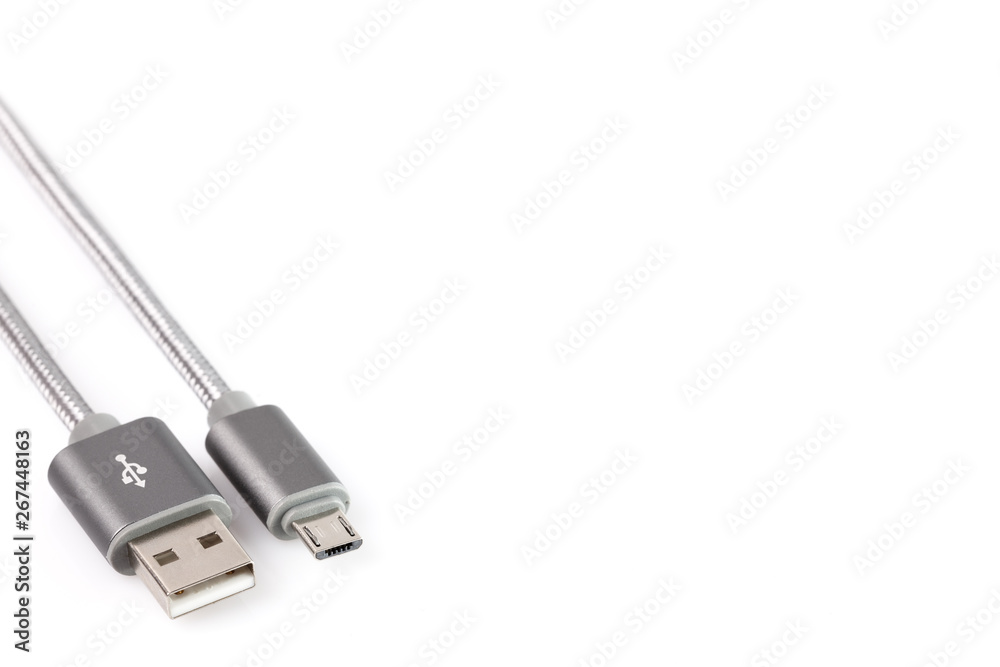 USB Data & Power Cable isolated on White Background. Close up USB Data & Power Cable isolated on White Background. Close up