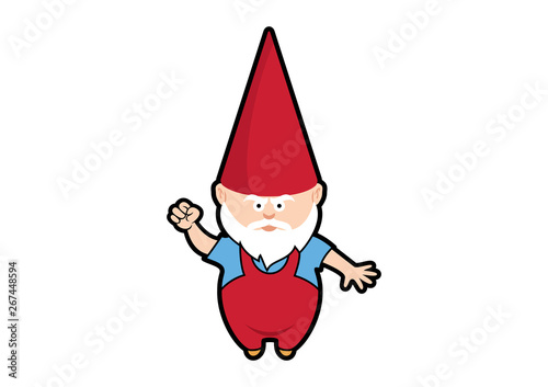 Angry Garden gnome vector. Dwarf with red cap vector. Garden gnome isolated on a white background. Gnome cartoon character