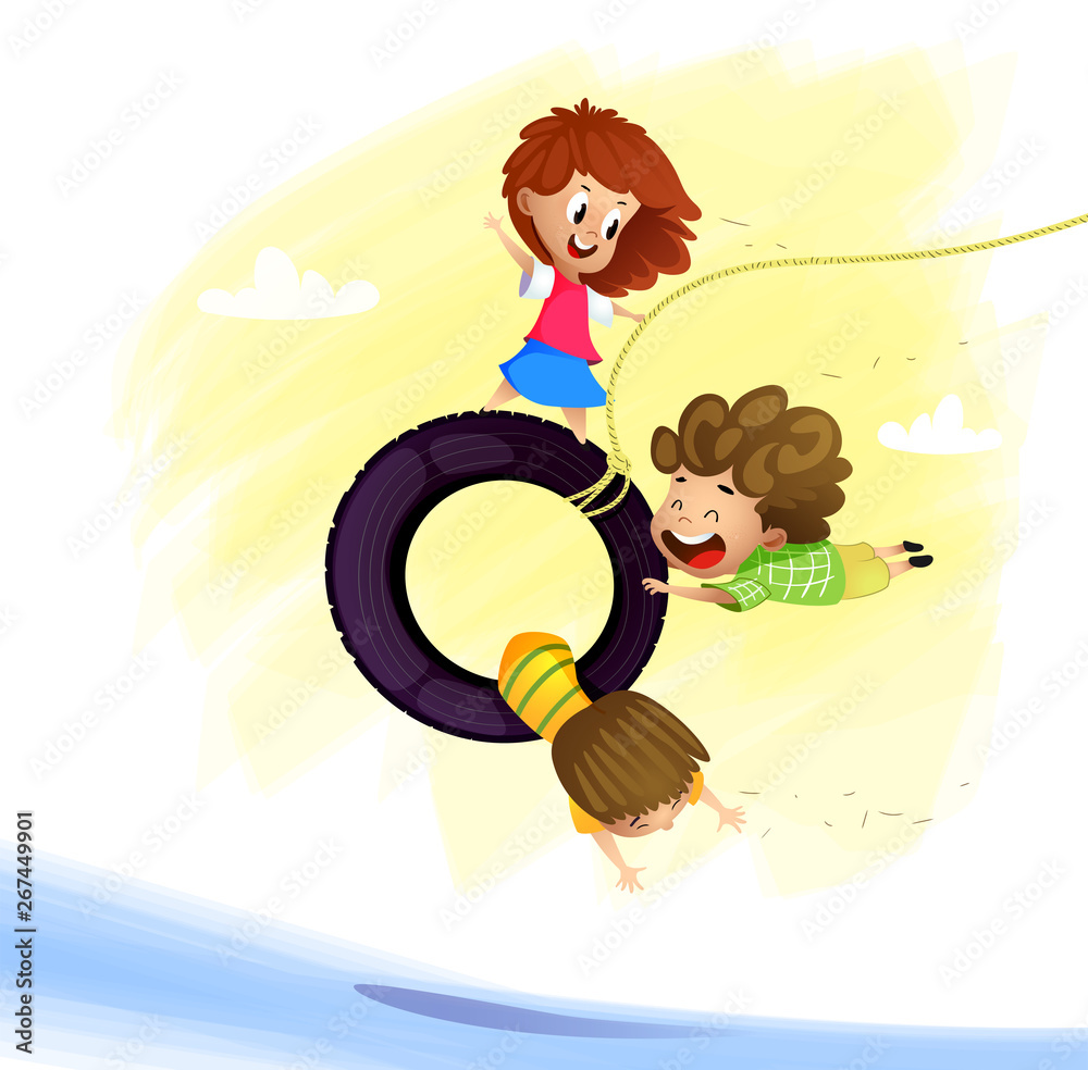 Playing kids. Three friends play outside. Cartoon vector Stock Vector |  Adobe Stock