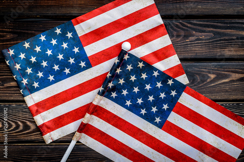 USA national day background with flag on wooden desk top view photo