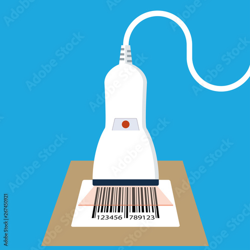 White barcode scanner,isolated on blue background,