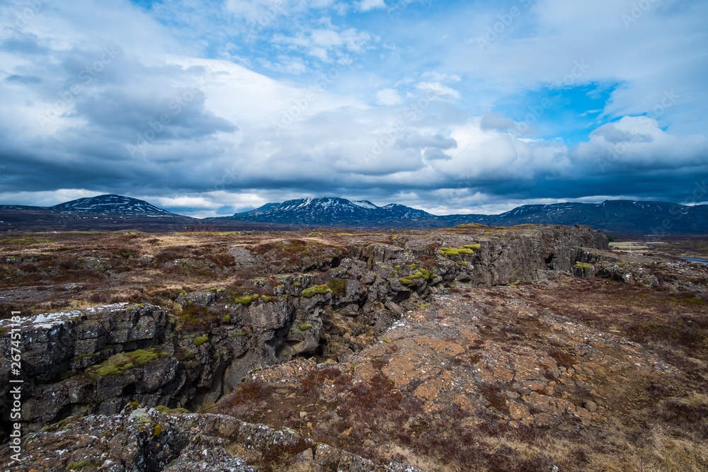 view of tectonic plates over Mountains in Iceladn