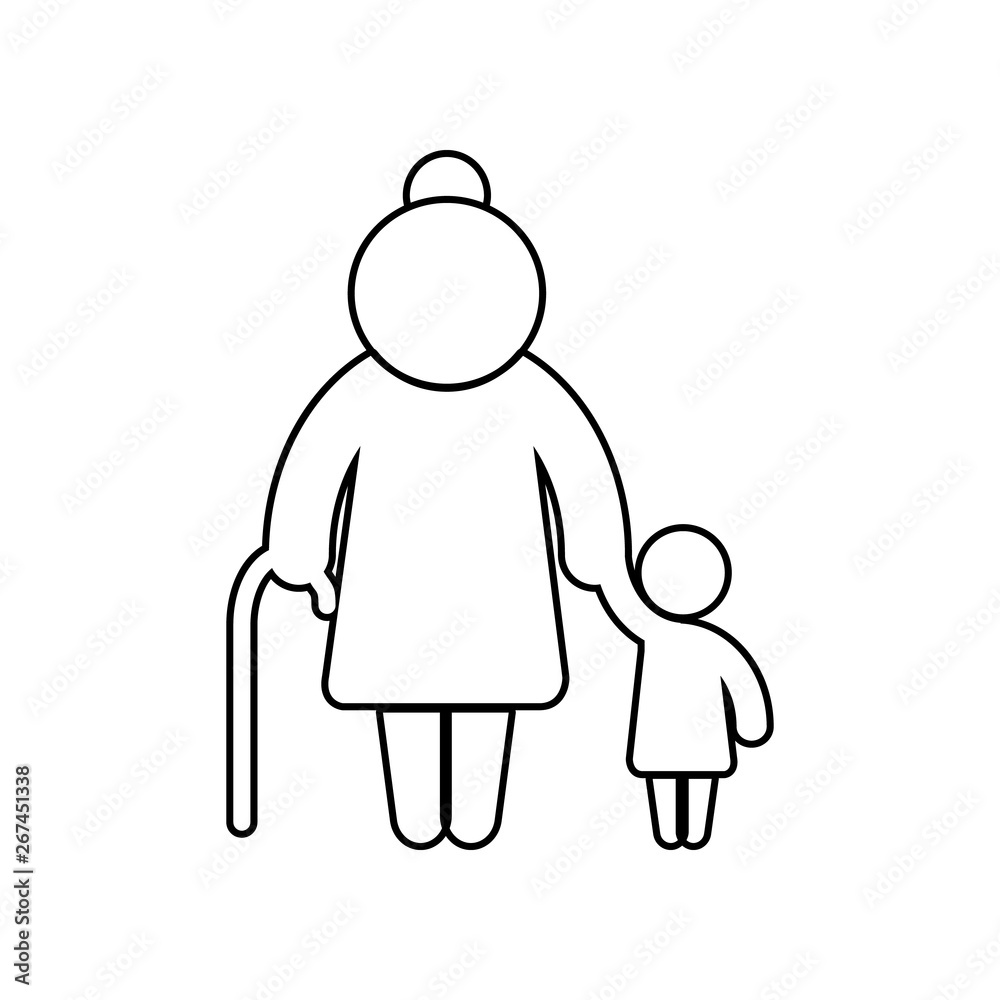 Grandmother with child familiar silhouettes icon. Element of family for mobile concept and web apps icon. Outline, thin line icon for website design and development, app Grandmother with child familiar silhouettes icon. Element of family for mobile concept and web apps icon. Outline, thin line icon for website design and development, app