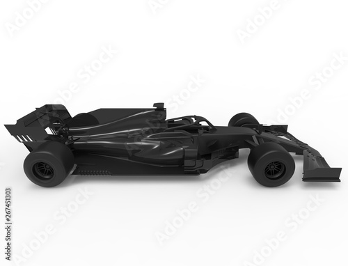 3D rendering illustration with of an modern all black formula race sport car isolated in white studio background that could be used as a template