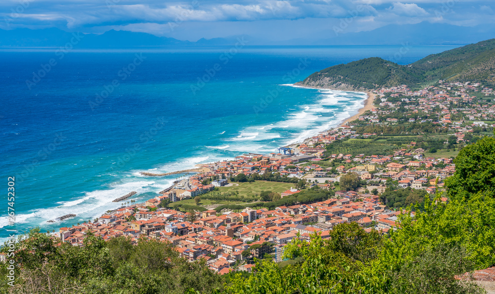 Panoramic view of the Cilento coastline from Castellabate. Campania, Italy.